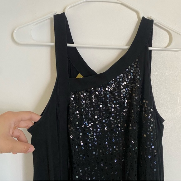Yes World Boutique Black Sequin Asymmetrical Tunic Dress S - Picture 5 of 8